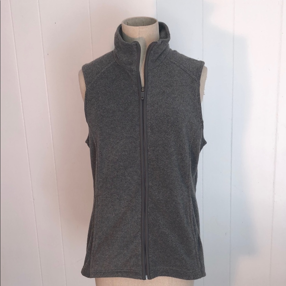 Lands' End Gray Fitted Sleeveless Top with Mandarin Collar